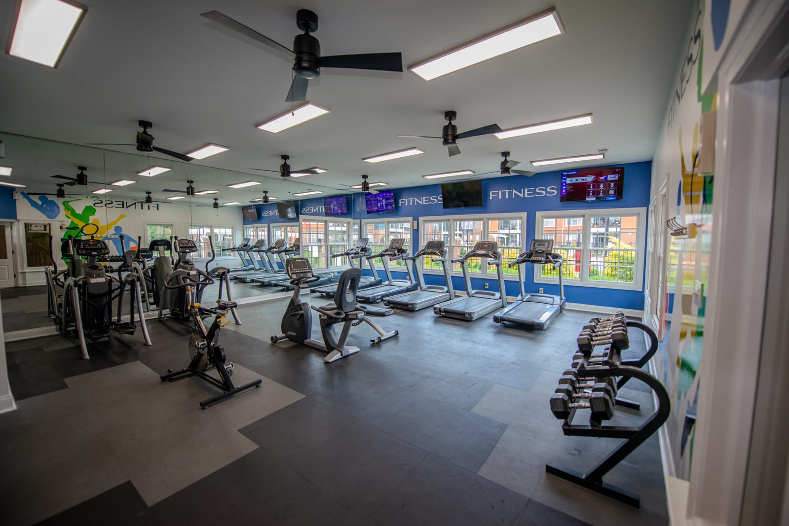The newly renovated fitness center at our luxury apartments in East Louisville.